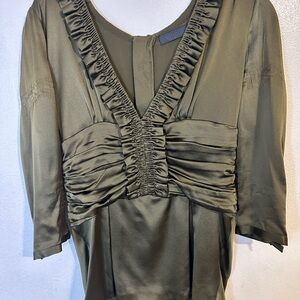 Y2K Burberry Prorsum Olive Green Ruched Blouse